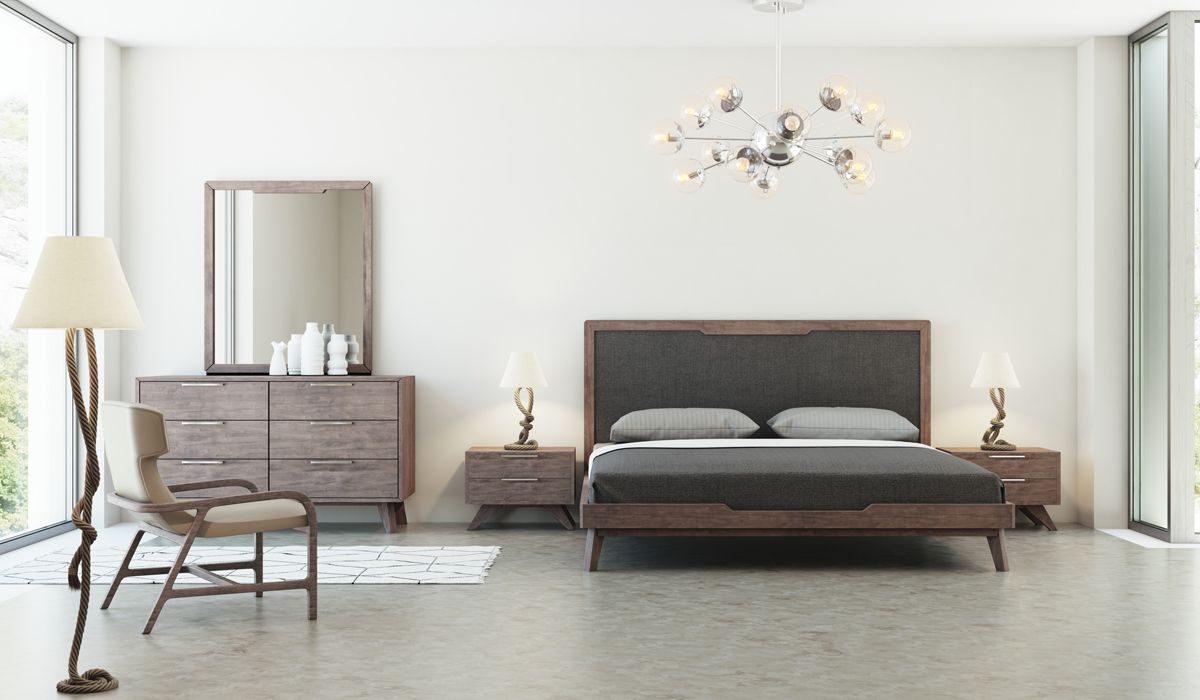Soria Grey and Walnut Bedroom Set with Upholstered Bed