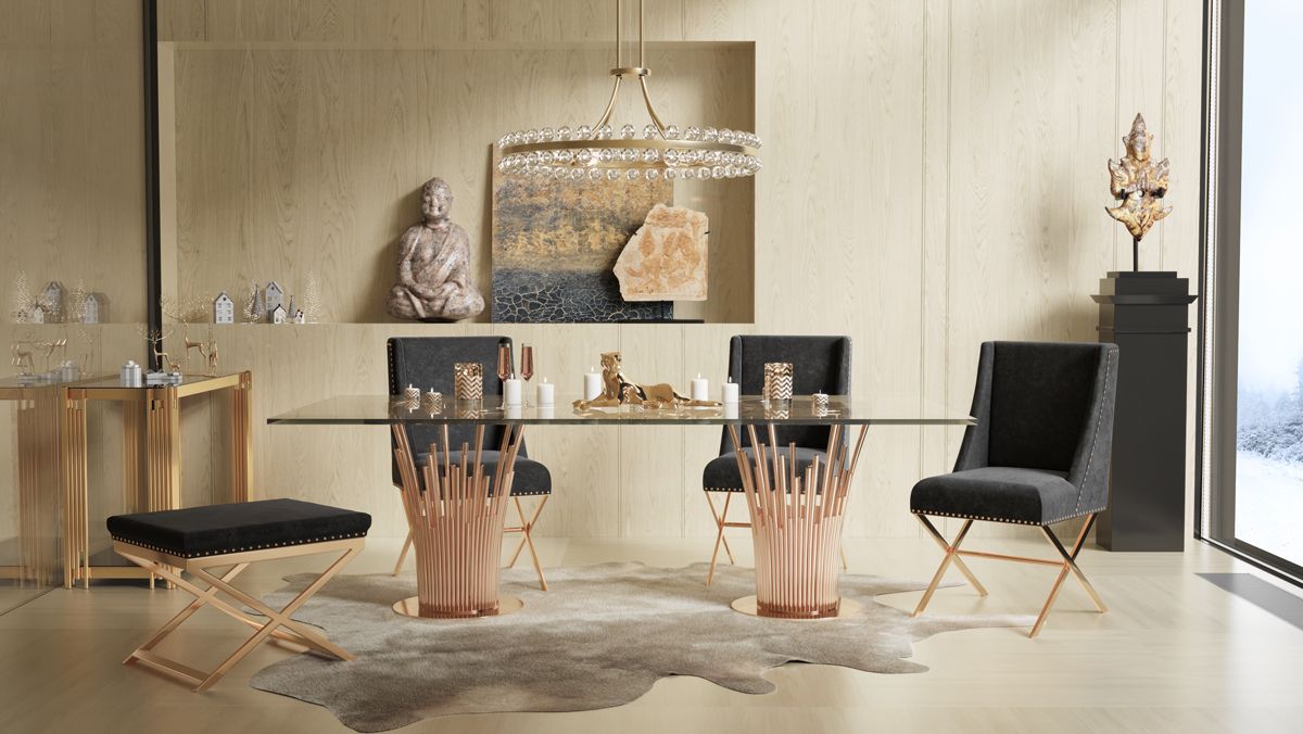 Paxton Glass and Rose Gold Dining Table