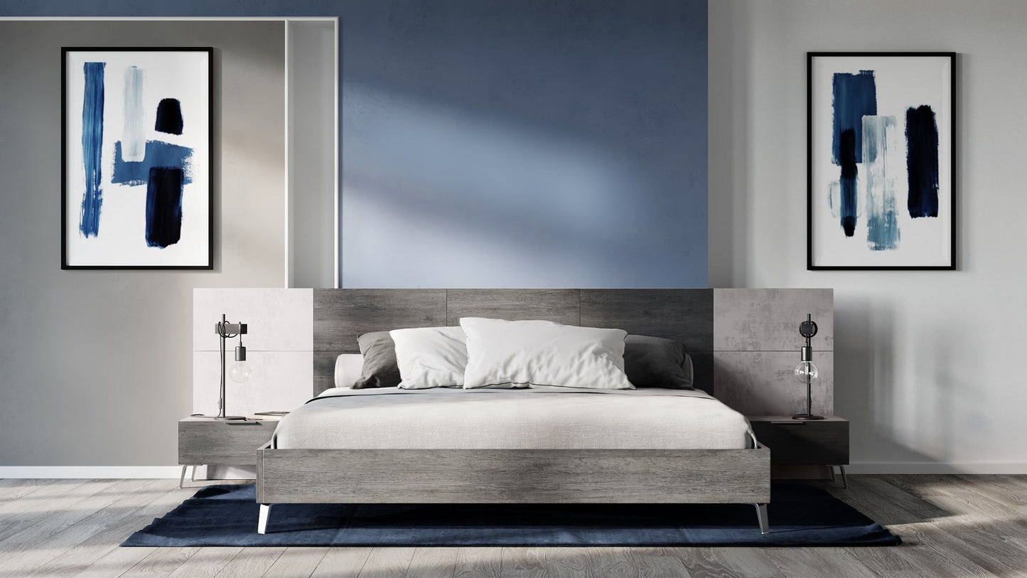 Nova Domus Bronx Italian Modern Faux Concrete & Grey Bed + 2 Nightstands Set