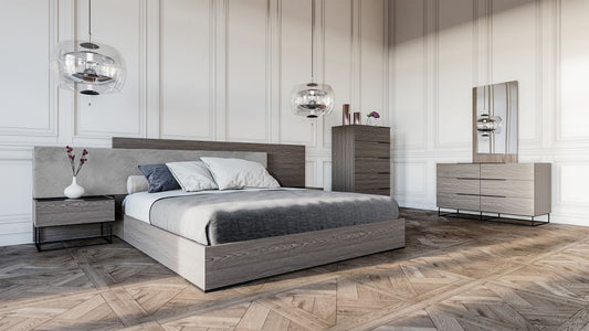 Nova Domus Enzo Grey Oak & Fabric Bedroom Set – 4-Piece Modern Italian Design