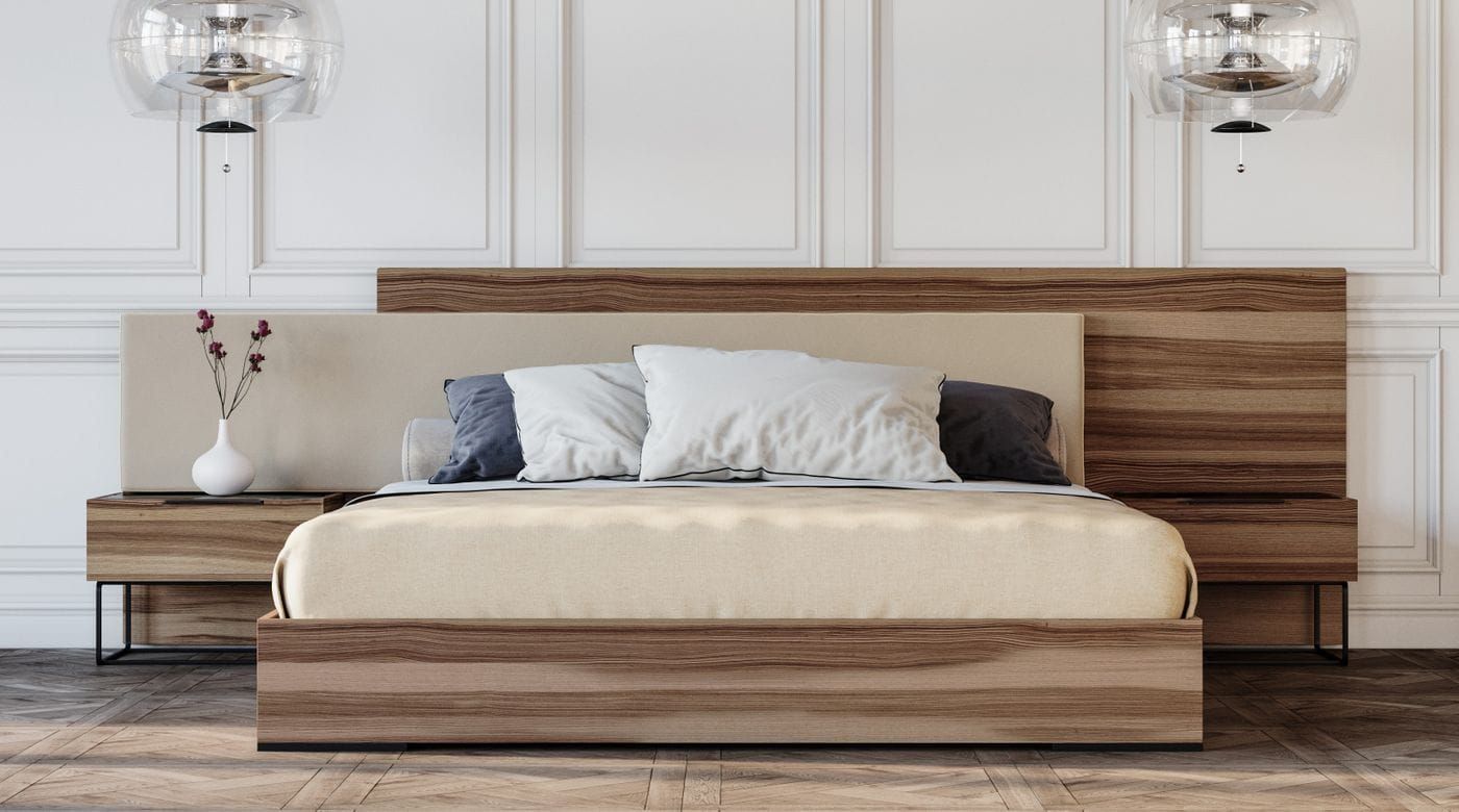 Matteo Italian Walnut with Fabric Bed and Nightstands