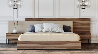 Matteo Italian Walnut with Fabric Bed and Nightstands