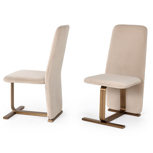 Modrest Tasha Modern Light Beige Grey Velvet and Brushed Brass Dining Chair Set of 2 for a Stylish and Elegant Dining Experience