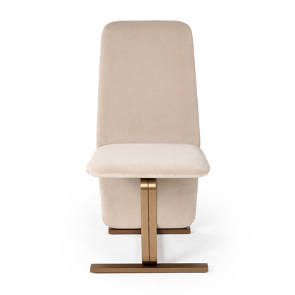 Modrest Tasha Modern Light Beige Grey Velvet and Brushed Brass Dining Chair Set of 2 for a Stylish and Elegant Dining Experience