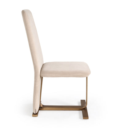 Modrest Tasha Modern Light Beige Grey Velvet and Brushed Brass Dining Chair Set of 2 for a Stylish and Elegant Dining Experience
