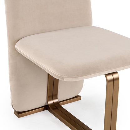 Modrest Tasha Modern Light Beige Grey Velvet and Brushed Brass Dining Chair Set of 2 for a Stylish and Elegant Dining Experience