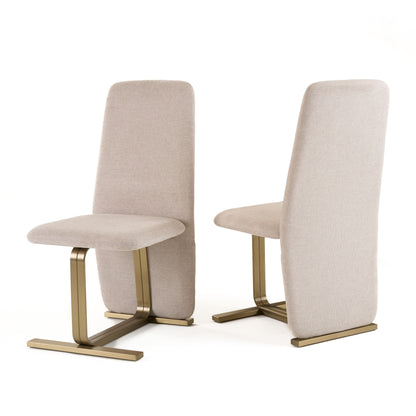 Modrest Tasha - Modern Beige Linen + Brushed Brass Dining Chair (Set of 2)