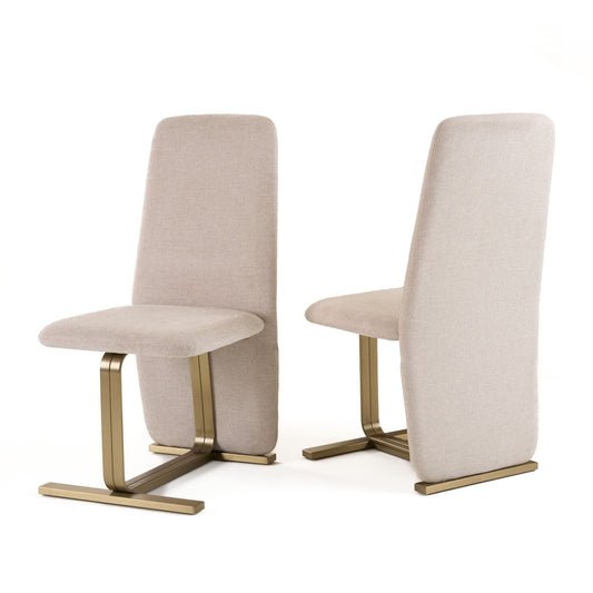 Modrest Tasha - Modern Beige Linen + Brushed Brass Dining Chair (Set of 2)