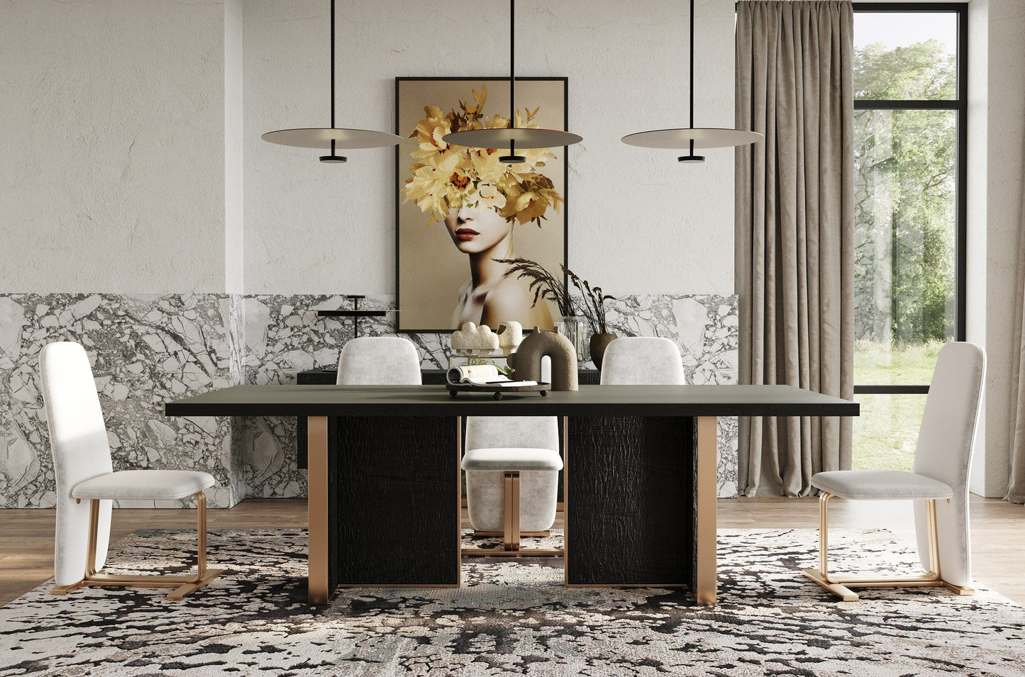 Modrest Tasha - Modern Light Beige Grey Velvet + Brushed Brass Dining Chair (Set of 2)