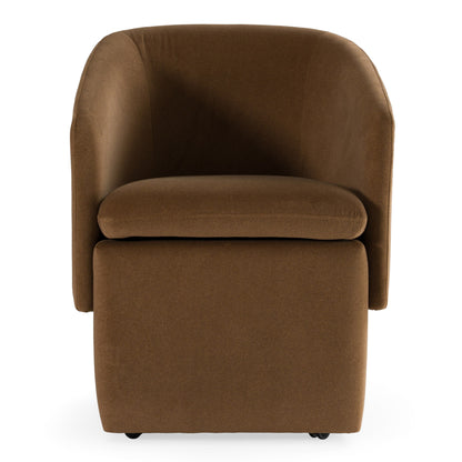 Tassell Modern Brown Fabric Dining Chair Castor Wheels