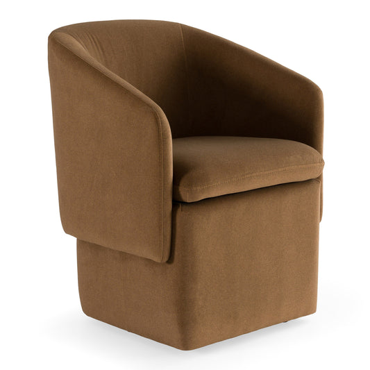 Tassell Modern Brown Fabric Dining Chair Castor Wheels