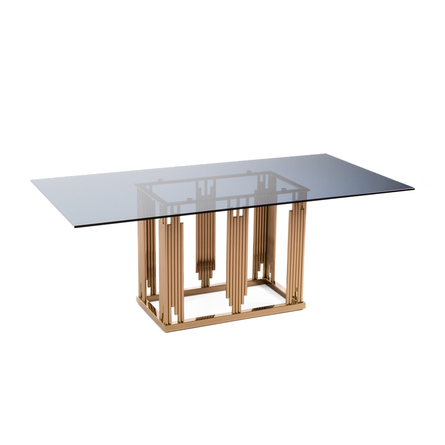 Token Smoked Grey Glass Rose Gold Dining Table
