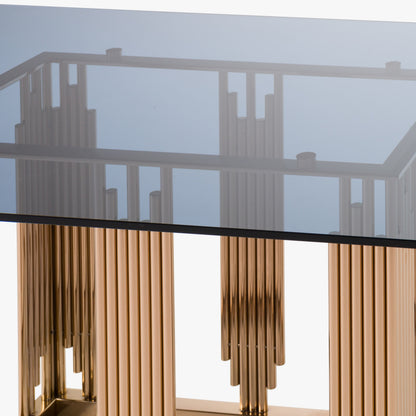 Token Smoked Grey Glass Rose Gold Dining Table