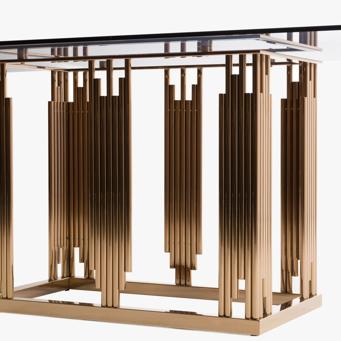 Token Smoked Grey Glass Rose Gold Dining Table