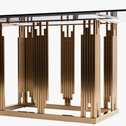 Token Smoked Grey Glass Rose Gold Dining Table