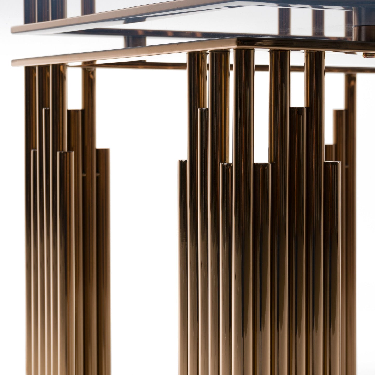 Token Smoked Grey Glass Rose Gold Dining Table
