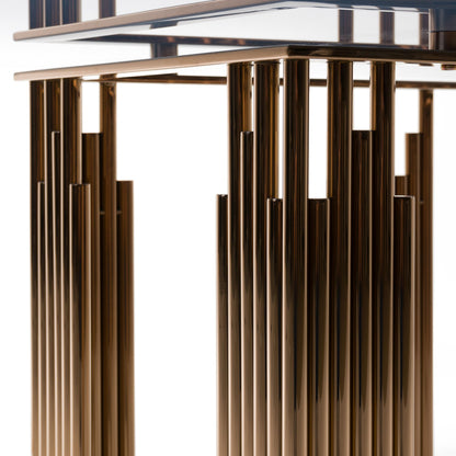 Token Smoked Grey Glass Rose Gold Dining Table
