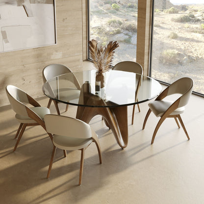 Seguin Round Glass and Walnut 59 Round Dining Table