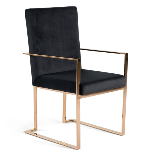 Trea Black Velvet Dining Chair with Rose Gold Frame
