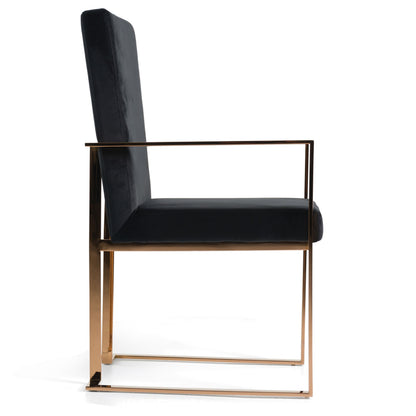 Trea Black Velvet Dining Chair with Rose Gold Frame