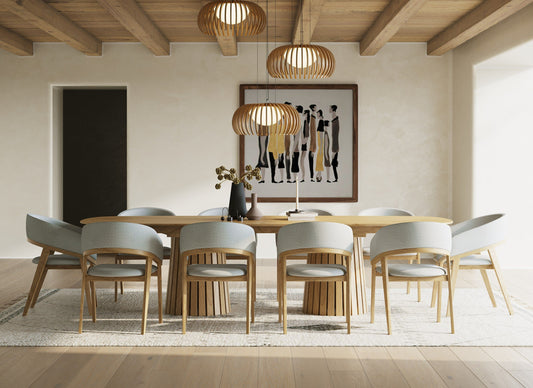 Modrest Truman 10-Seater Dining Set – Mid-Century Modern Oak Extendable Table