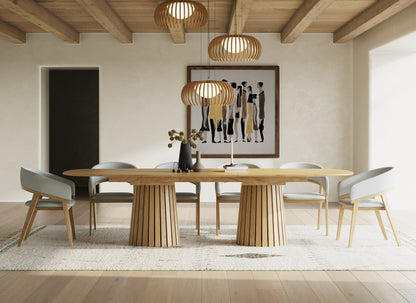 Modrest Truman Natural Oak Extendable Dining Table Set – Mid-Century Modern with 6 Chairs