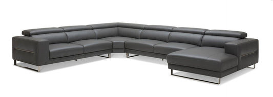 Divani Casa Hawkey - Contemporary Black Leather RAF Chaise Sectional Sofa