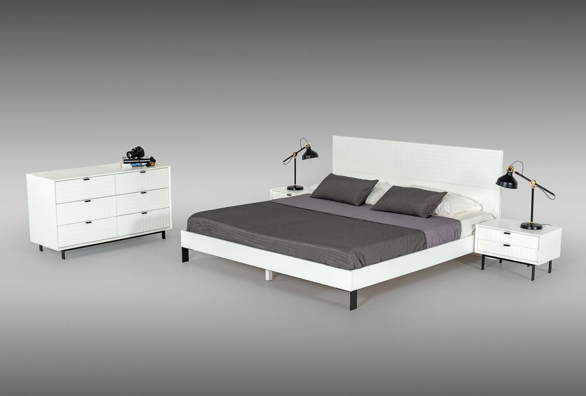 Valencia White Matte Platform Bed with Black Metal Legs