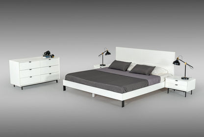 Valencia White Matte Platform Bed with Black Metal Legs