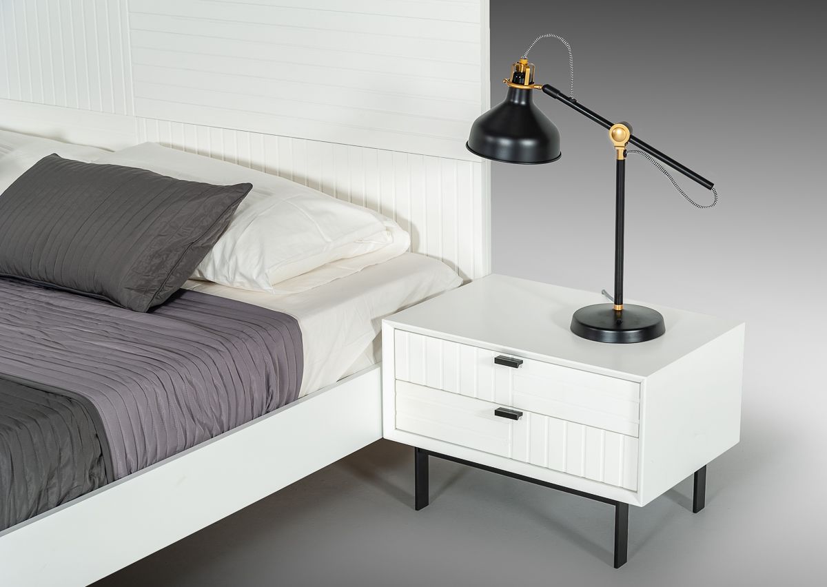 Valencia White Matte Platform Bed with Black Metal Legs