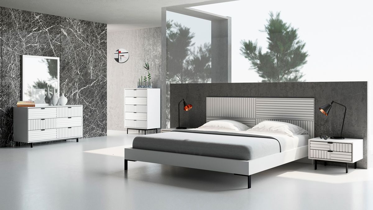 Valencia White Matte Platform Bed with Black Metal Legs