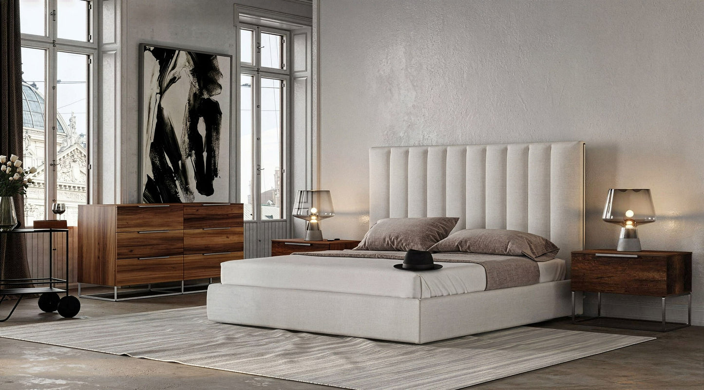 Valhalla  Lorenzo Modern White Fabric and Light Oak 4 Piece Bedroom Set
