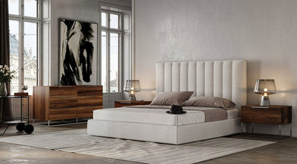 Valhalla  Lorenzo Modern White Fabric and Light Oak 4 Piece Bedroom Set
