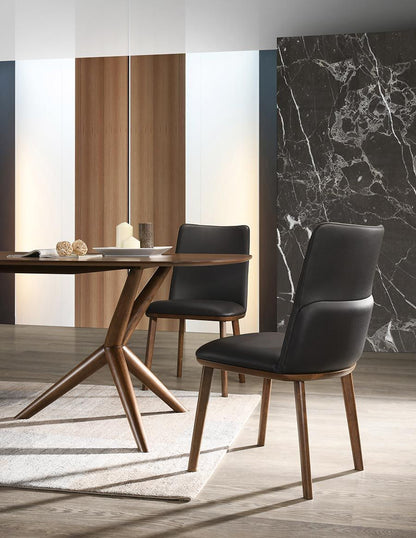 Utah Walnut Dining Chairs with Brown Faux Leather - Set of 2