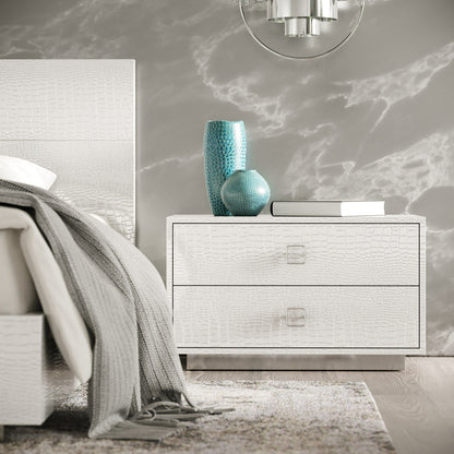 Victoria White Crocodile Two Drawer Nightstand