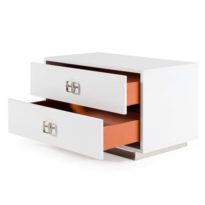 Victoria White Crocodile Two Drawer Nightstand