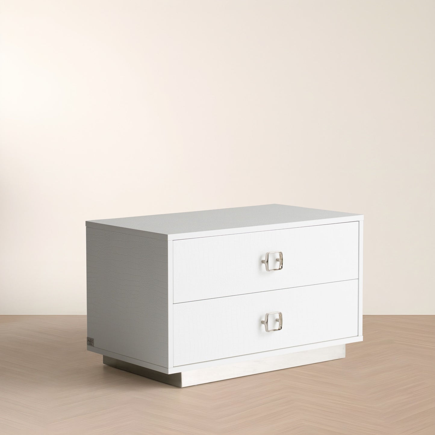Victoria White Crocodile Two Drawer Nightstand