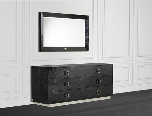 A&X Victoria Modern Black Crocodile Dresser - Luxurious Storage with Bold, Sophisticated Design