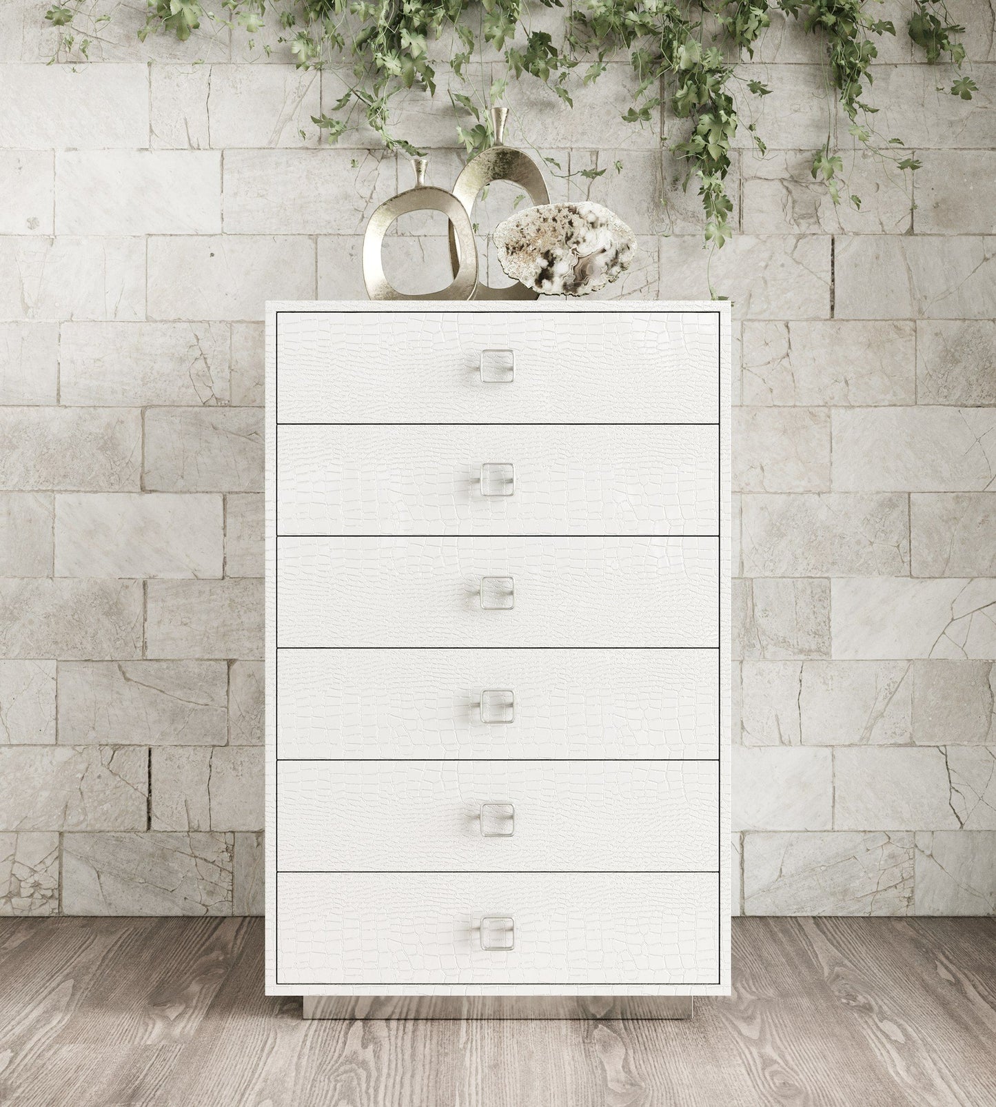 Victoria Six Drawer White Crocodile Lacquer Chest