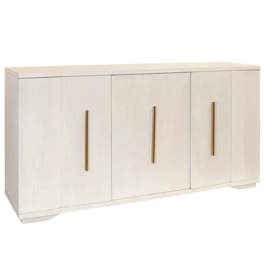 Phoebe Three Door Concave Sideboard Made of Wire Brushed New Zealand Pine in a White Washed Finish for Elegant Storage