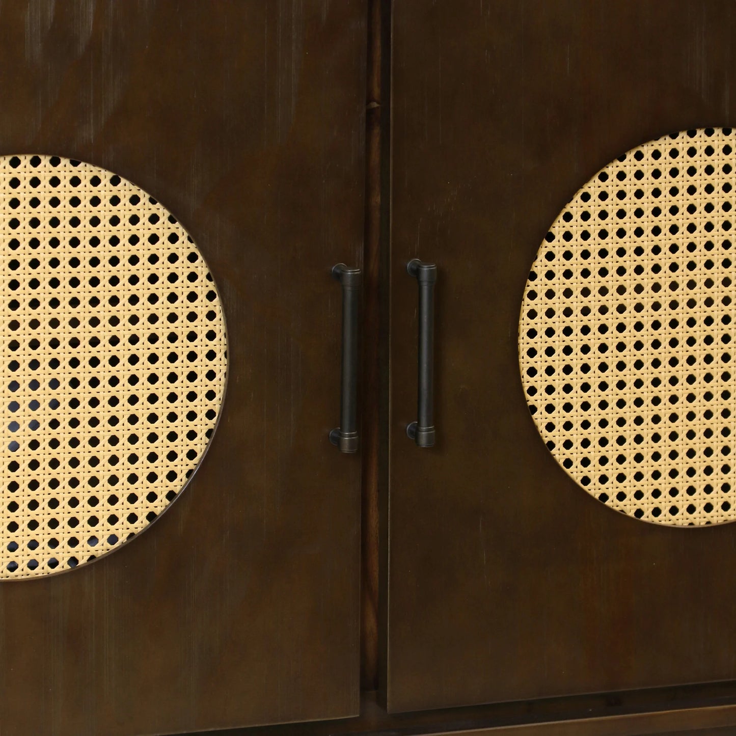 Mahogany and Rattan MCM Three‑Door Sideboard