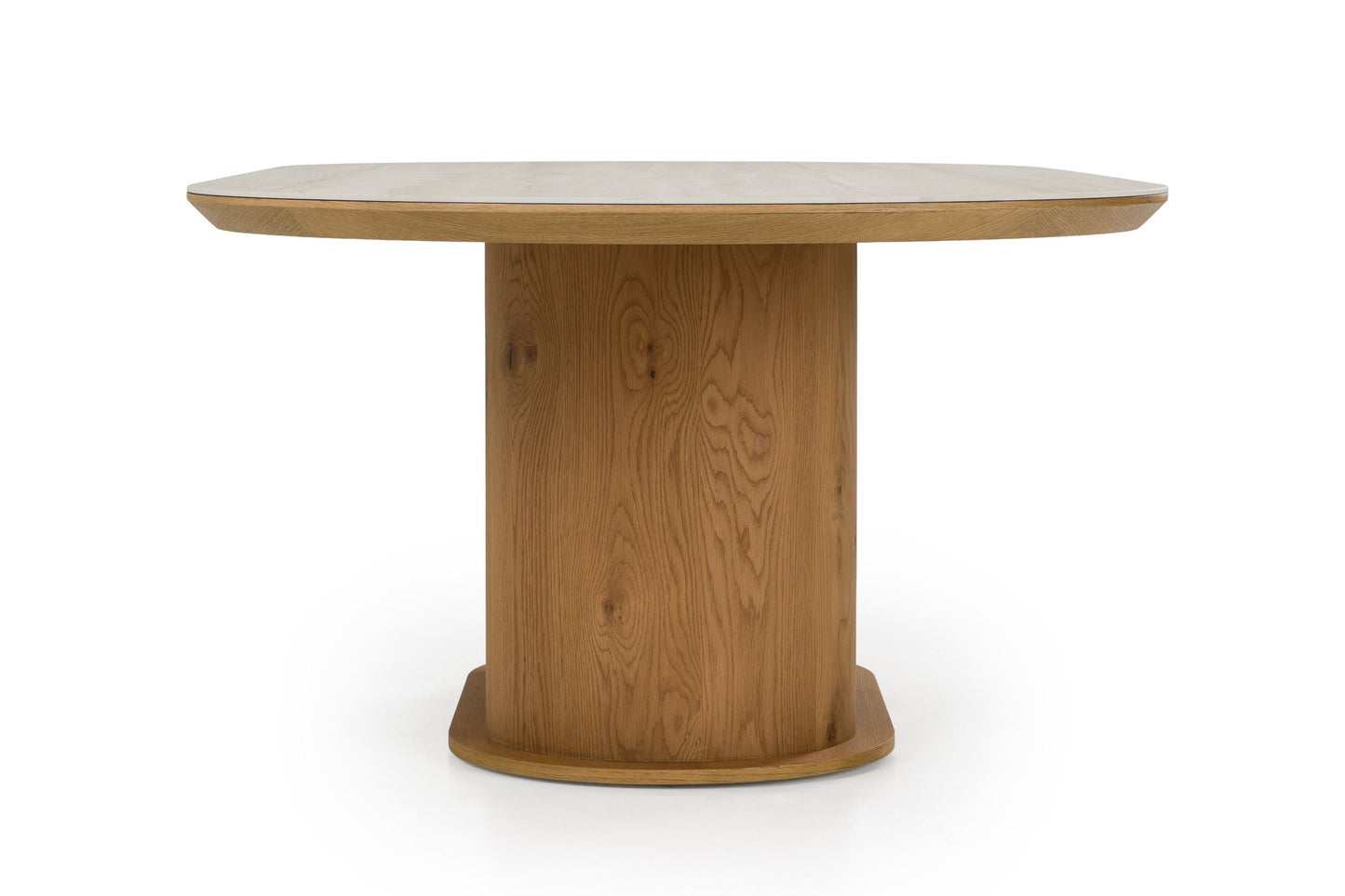 Walbrook Modern Faux Travertine Ceramic White Oak Oval Dining Table