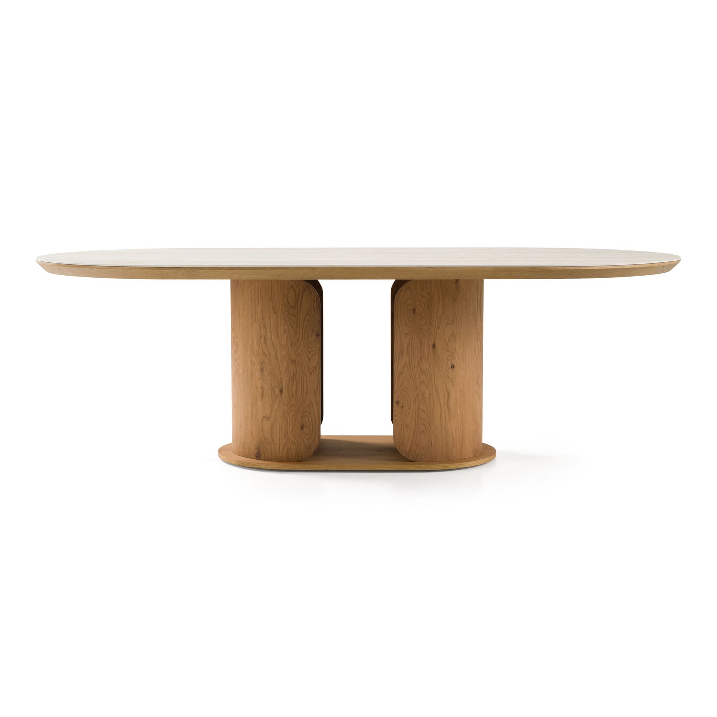 Walbrook Modern Faux Travertine Ceramic White Oak Oval Dining Table