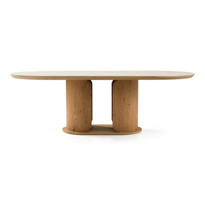 Walbrook Modern Faux Travertine Ceramic White Oak Oval Dining Table