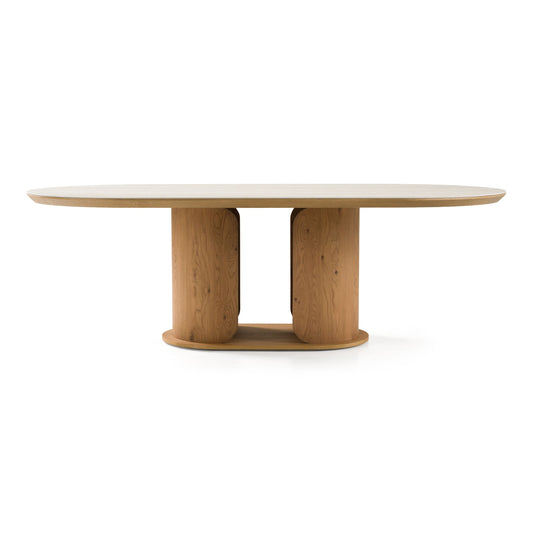 Walbrook Modern Faux Travertine Ceramic White Oak Oval Dining Table
