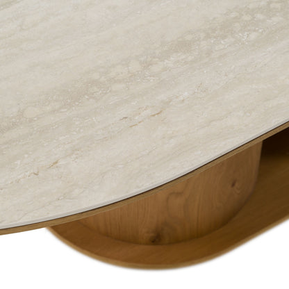 Walbrook Modern Faux Travertine Ceramic White Oak Oval Dining Table
