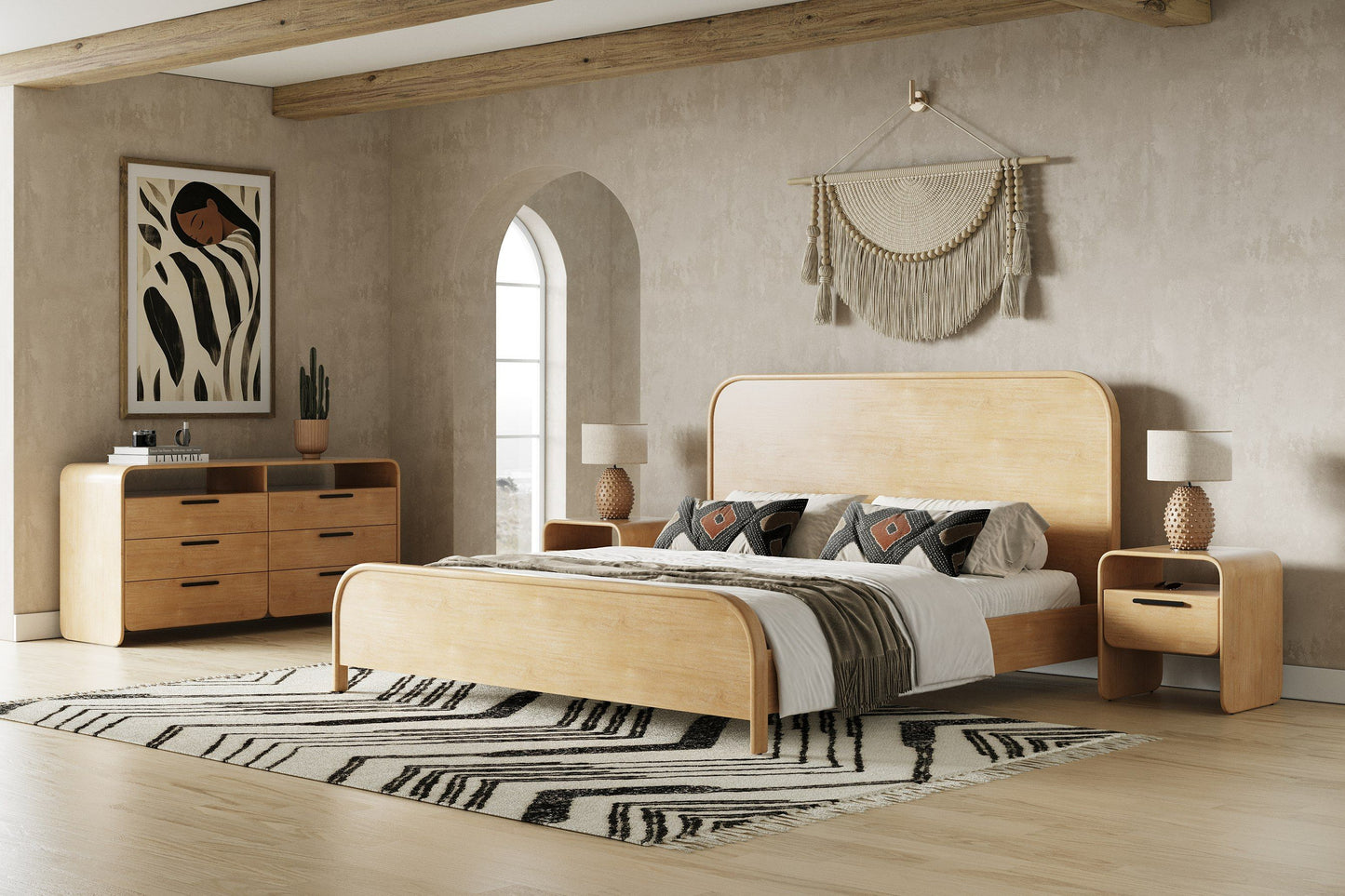 Dresden Modern Natural Acacia 1 Drawer Nightstand Bedroom Set