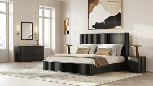 Modrest Fields Modern Black Acacia Bedroom Set – Contemporary Wood Furniture Collection