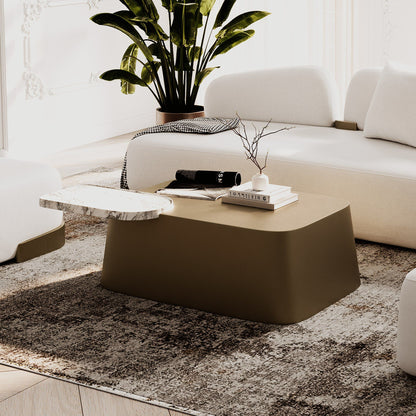 Yano Modern White Marble Antique Brass Coffee Table Set