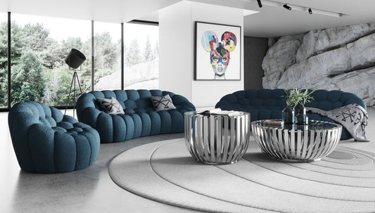 Divani Casa Yolonda - Modern Curved Dark Teal Fabric Sofa Set